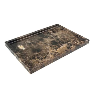 Natural Marble Tray for Bathroom Countertop, Dark Brown Marble Stone Tray for... - Picture 1 of 6
