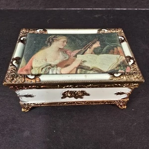 Portagioie in metallo stampato seta anni 50 con fodera in velluto rosso - Foto 1 di 12