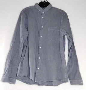 H&M Herren Hemd mit Knopfleiste Langarm Größe M Blau Weiß Tasche Button-Down - Bild 1 von 5