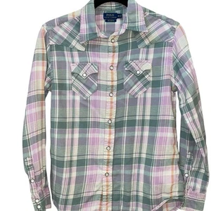 Polo Ralph Lauren Womens XS Long Sleeve Relaxed Fit Button Up Tops Pearlized RL - Picture 1 of 14
