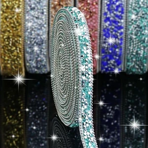3 Yards Bling Rhinestone Ribbon Diamond Sticker Wedding Decoration Accessories - Picture 1 of 14