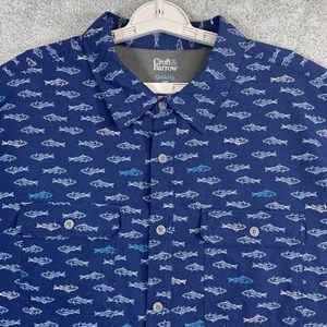 Croft & Barrow Shirt Men 2XB Blue Fish AOP SS Vented Rip Stop Flap Pockets Beach - Picture 1 of 11