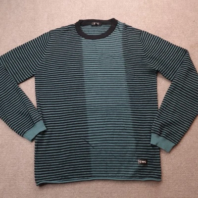 Costume Natioanl Sweater Medium Blue Green Striped 100% Merino Wool Rolled Hem - Image 1 of 4