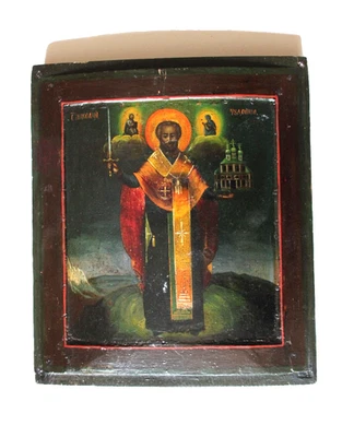 Icône ancienne. Saint Nicolas. XVIIIe/XIXe. - Photo 1/4