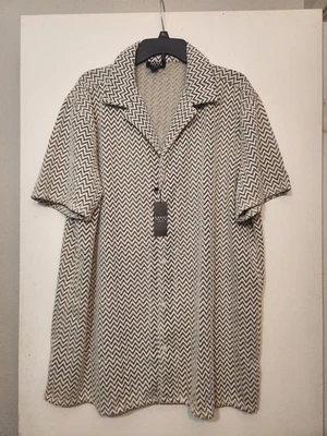 BoohooMan Men's Short Sleeve Oversized Revere Abstract Open Weave Shirt 2XL - Изображение 1 из 4