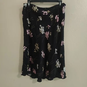 Ann Taylor Loft Black Floral Lined Midi Skirt Size 12 Silk - Picture 1 of 5