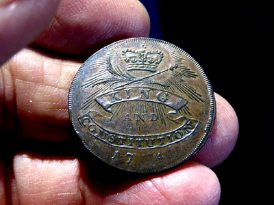 AU/UNC Some RED 1794 Hampshire King  Constitution Peace  Plenty Conder Token #K1 - Image 1 of 2