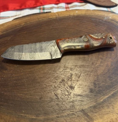 Дамасский нож для столовых приборов MHS, кожаные ножны на заказ. 8 дюймов  - Изображение 1 из 4