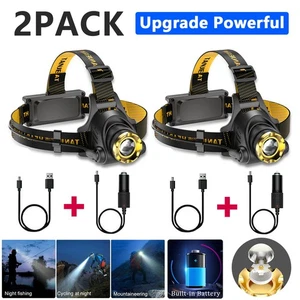 2PZ Torcia Torcia Torcia Testa Faro USB Ricaricabile Batteria Integrata - Foto 1 di 20