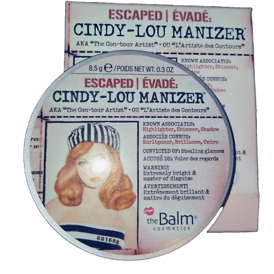THEBALM CINDY-LOU MANIZER HIGHLIGHTER COMPACT MIRROR ESCAPED FULL SZ SHIMMER NIB - Image 1 of 4