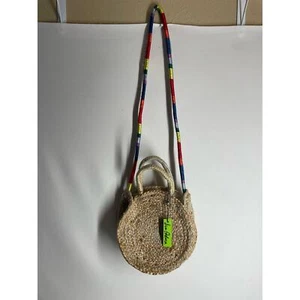 Sam Edelman Emilia Metallic Braided Jute Round Rainbow Shoulder Bag Purse New - Picture 1 of 6
