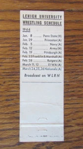 1966 LEHIGH UNIVERSITY WRESTLING SCHEDULE MATCHBOOK COVER: COCA COLA MATCHCOVER - Picture 1 of 2