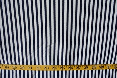 NAVY BLUE & OFF WHITE STRIPES POLYESTER KNIT FABRIC SLIGHT STRETCH 68X58 INCHES - Image 1 of 2