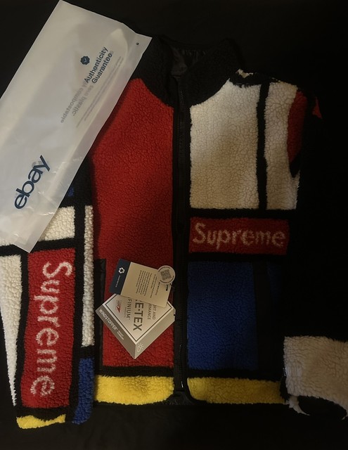 Supreme Corduroy Jacquard Patchwork Denim Jacket Blue Red Mondrian Plaid  Size M