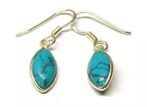 Handmade 925 Sterling Silver Turquoise Marquise Drop Earrings 29 x 7 mm Gift Box - Picture 1 of 8