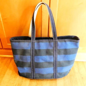 Bolso de Mano LL Bean Lona Grande con Cremallera Barco Dos Tonos Azul Rayas Hecho en EE. UU. - Imagen 1 de 8