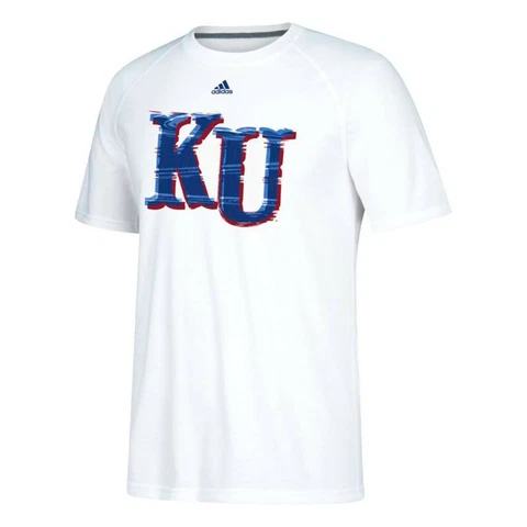 Kansas Jayhawks NCAA Adidas Men's White "Glitch" Team Logo Climalite T-Shirt Cover