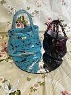 Vincenza Murano Style Pair Of Hand Blown Art Glass Handbag Ornament Collect Cw11