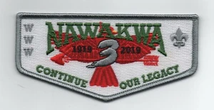 Nawakwa OA Lodge 3 Flap S-182, 100th Anniv. 2019 Flap, Gray Brd. - Picture 1 of 1