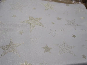 FESTLICHE WEIHNACHTSTISCHDECKE CREME+ GOLDENE GLITZERSTERNE JAQUARD 130 x 160cm  - Bild 1 von 5