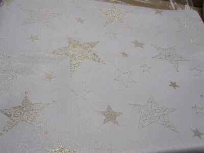 FESTLICHE WEIHNACHTSTISCHDECKE CREME+ GOLDENE GLITZERSTERNE JAQUARD 130 x 160cm  - Bild 1 von 4