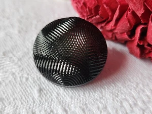 Bouton ancien en verre strié noir et argenté 2,2 cm pied ref 1524 - Picture 1 of 3