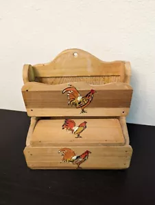 Vtg Chicken Rooster Wooden Mail Organizer Letter Holder Unique Decor Farmhouse - Picture 1 of 11