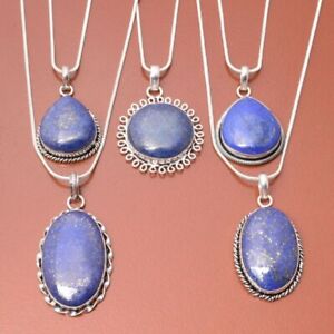 Lapis Lazuli Gemstone 925 Sterling Silver Plated Wholesale Lot Pendants Chain