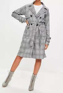 Mac a cuadros MISSGUIDED gris príncipe de wales precio de venta sugerido por el fabricante £50 (M33/1) - Imagen 1 de 4