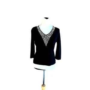 JOSEPH A LADIES VNECK STATEMENT NECKLINE TOP TUNIC SWEATER SS M - Picture 1 of 5