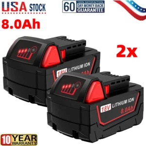 2PACK For Milwaukee For M18 Lithium 8.0AH Extended Capacity Battery 48-11-1860 - Picture 1 of 10