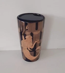 Starbucks Ceramic Traveler Tumbler Coffee Mug Brown gold mermaid 12oz New - Picture 1 of 8