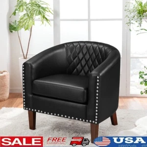 Comfy Faux Leather Barrel Accent Chair Living Room Office Reading Room New - Picture 1 of 6