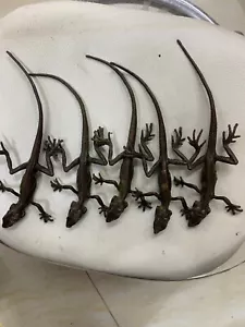 5Pcs 6.3 Inches Chinese Bronze Hand Made *Lizard* Statues - Picture 1 of 9