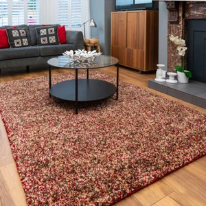 Cosy Red Flecked Living Room Rugs Non Shed Soft Warm Shaggy Rug Hallway Runners - Picture 1 of 14