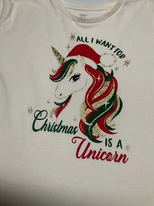 Holiday Time Shirt Girls Size XXL (18) “All I want for Christmas is a Unicorn" - Picture 1 of 9