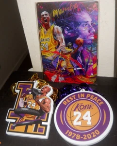 KOBE BRYANT Collectibles (3) 12"x8" Metal Wall Sign New & 2 Plastic Medallions - Picture 1 of 12