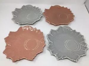 4 Vtg Steubenville Woodfield Leaf Salad Snack Dessert Plates 9" Gray and Rose - Picture 1 of 6