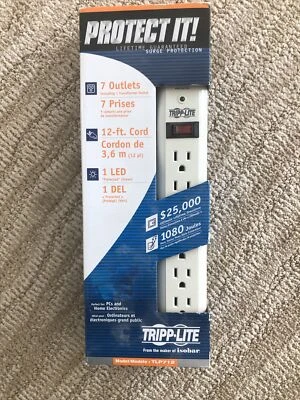 Tripp Lite TLP712 Surge Suppressor 7 Outlets 12 ft Cord 1080 Joules White  - Image 1 of 4