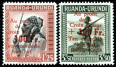 [mag768] RUANDA URUNDI 1944 COB#151/2-Dr MNH **VARIETY** cv:€340/$400 - Image 1 of 2