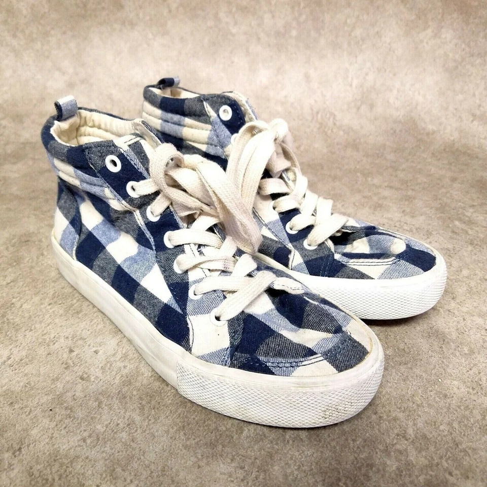 Old Navy Big Boys V/305979 Size 2 Blue White Textile Plaid High Top Sneakers - Image 1 of 4