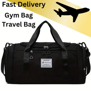 Black Travel Gym Bag with Shoe Compartment - Perfect for Fitness, Sports, trips - Picture 1 of 9