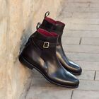 New Handmade Men's Jodhpurs Black Cowhide Leather Ankle High Dress Formal Boots