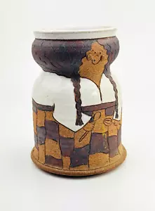 Vintage Handmade Earthenware Woman Baker Chef Art Vase Utensil Holder Glazed - Picture 1 of 9