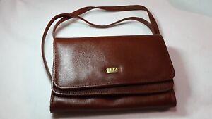 Liz Clairborne Leather Co Purse brown 7.5 x 6 inch gold hwd detachable strap