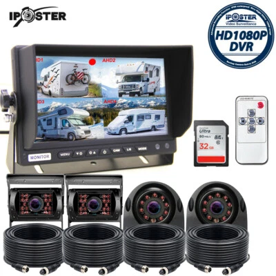 iPoster 7" Quad Monitor DVR SD Recorder Rear Reversing Camera System For Truck - Image 1 of 4