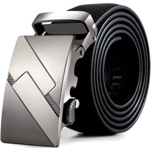 Ceinture Homme Cuir PU Luxe Boucle Automatique en Métal argenté - Picture 1 of 2