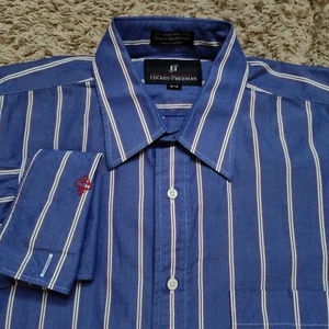 Hickey-Freeman Blue Striped Men Sz L 16 34 Long Sleeve Button Up Made In USA - Picture 1 of 10