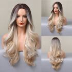 Long Curly Ombre Ash Blonde Synthetic Lace Front Wig Heat Resistant Fashion Wig