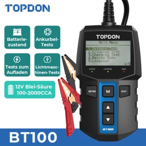 TOPDON BT100 Auto 12V Batterietester Digital KFZ Diagnosegerät Akku Testgerät - Zdjęcie 1 z 10